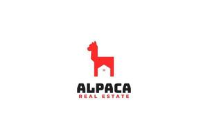 vlak alpaca met huis logo ontwerp vector illustratie idee