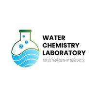 de water chemie laboratorium logo met de erlenmeyer symbool, de silhouet van water en de h2o molecuul is geschikt voor milieu Gezondheid laboratorium logos vector