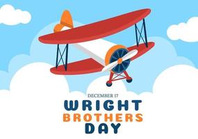 wright broers dag Aan december 17e sjabloon hand- getrokken tekenfilm illustratie van de eerste geslaagd vlucht in een mechanisch voortgestuwd vliegtuig vector