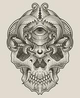illustratie schedel hoofd met gravure ornament stijl vector