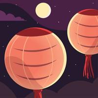 Chinese lantaarns en maan vector