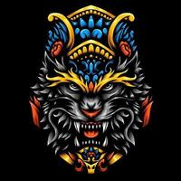 boos wolf hoofd met ornament vector illustratie