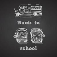 hand- getrokken school- bus symbool Aan zwart schoolbord. met tekst terug naar school. wijnoogst achtergrond. retro ontwerp vector