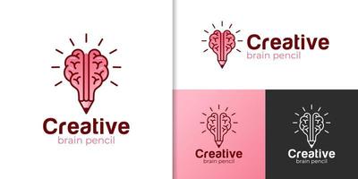 slim creatief idee potlood logo element met hersenen icoon symbool voor inspiratie, leerling studie, opleiding, creatief ontwerp agentschap logo vector