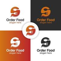 modern online voedsel bestellen logo met brief s, vork en lepel voor bedrijf sociaal voedsel logo ontwerp vector