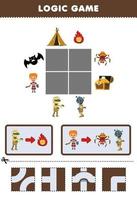 onderwijs spel voor kinderen logica puzzel bouwen de weg voor mama halloween afdrukbare werkblad vector