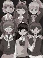 anime groep schoolmeisjes vector