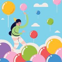 meisje met verjaardag ballonnen vector