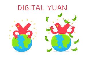 valuta van de cartoon de digitale yuan rond bollen vector