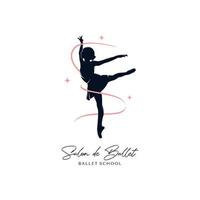 ballet danser silhouet met linten en sterren logo ontwerp sjabloon vector