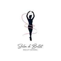 ballet danser silhouet met linten logo ontwerp sjabloon vector