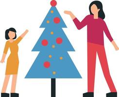 moeder en dochter decoreren de Kerstmis boom. vector