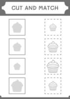 knip en match delen van cupcake, spel voor kinderen. vectorillustratie, afdrukbaar werkblad vector