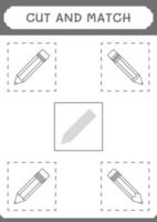 knip en match delen van potlood, spel voor kinderen. vectorillustratie, afdrukbaar werkblad vector