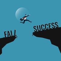 zakenman jumping tussen klif, succes na mislukken concept vector