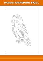 papegaai tekening vaardigheid voor kinderen. lijn kunst ontwerp voor kinderen afdrukbare kleur bladzijde. vector