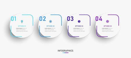 vector infographic labelontwerpsjabloon met pictogrammen en 4 opties of stappen. kan worden gebruikt voor procesdiagram, presentaties, workflowlay-out, banner, stroomschema, infografiek.