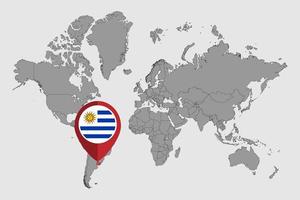 speldkaart met de vlag van uruguay op wereldkaart. vectorillustratie. vector
