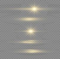 geel horizontaal lens fakkels pak. laser balken, horizontaal licht stralen. mooi licht fakkels. flash licht met fee stof vonken en gouden sterren schijnen. stoffig schijnen licht. vector