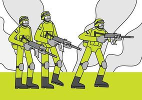 soldaten in actie hand- getrokken karakter illustratie vector