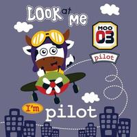 weinig koe de piloot grappig dier tekenfilm vector