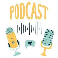 podcast concept. tekening stijl. vector illustratie. twee microfoons. omroep.