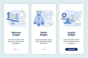begroting classificatie licht blauw onboarding mobiel app scherm. walkthrough 3 stappen grafisch instructies Pagina's met lineair concepten. ui, ux, gui sjabloon. vector