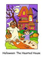 halloween kinderen wandelen Verleden een achtervolgd huis vector kleurrijk illustratie