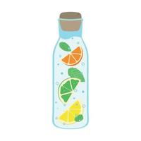 ontgiften water met citrus. vector illustratie van water fles met oranje en citroen, limoen en munt. tekening van water met fruit voor gezond aan het eten voor een afdrukken of artikel.