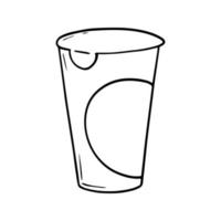 monochroom illustratie, Gesloten hoog plastic pot met yoghurt, schat, kopiëren ruimte, vector in tekenfilm stijl Aan een wit achtergrond