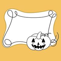 monochroom halloween kader met krullen, pompoen lacht, kopiëren ruimte, vector illustratie in tekenfilm stijl