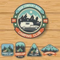 reeks van zomer kamp badges Aan de hout bord. vector. vector