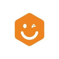gelukkig zeshoek emoticon logo ontwerp vector