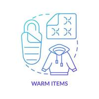 warm items blauw helling concept icoon. ding naar op te slaan voor overleven. noodgeval paraatheid abstract idee dun lijn illustratie. geïsoleerd schets tekening. vector