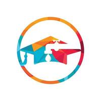 loodgieter Diensten logo ontwerp concept. kraan en diploma uitreiking pet icoon ontwerp. vector