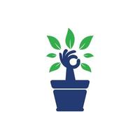 ecologisch tuin vector logo ontwerp. hand- boom met bloem pot icoon ontwerp.