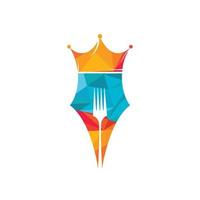 voedsel en restaurants logo ontwerp concept. pen met kroon en vork vector icoon ontwerp.