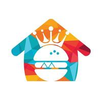 hamburger koning vector logo ontwerp. hamburger met kroon en snor met huis vorm icoon logo concept.