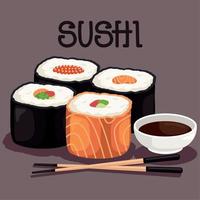 sushi belettering en broodjes vector