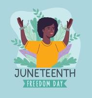 juneteenth belettering met vrouw vector