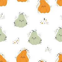 naadloos patroon met schattig pompoenen halloween. kinderkamer kinderen patronen. kawaii pompoen herfst karakters. vector patroon perfect voor kleding stof, uitnodigingen, affiches, het drukken