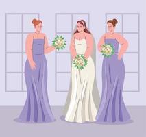 vrouw en twee bruidsmeisjes vector