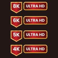 rood 8k, 6k, 5k, 4k ultra hd video resolutie icoon logo reeks met gouden kader vector