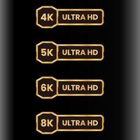 gouden 8k, 6k, 5k, 4k ultra hd video resolutie icoon logo reeks vector