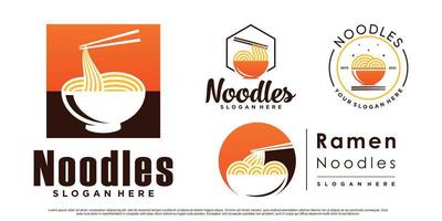 reeks van noodle en ramen icoon logo ontwerp bundel met kom en eetstokje premie vector