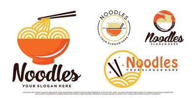 reeks van noodle logo ontwerp illustratie voor ramen icoon met kom en creatief concept premie vector