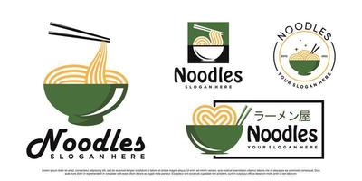 reeks van noodle logo ontwerp illustratie voor ramen icoon met kom en creatief concept premie vector