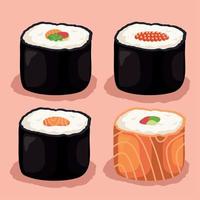 vier sushi broodjes vector