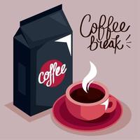 koffie breken belettering kaart vector