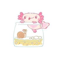 axolotl clip art digitaal, schattig dieren aquatisch. kawaii vector illustratie